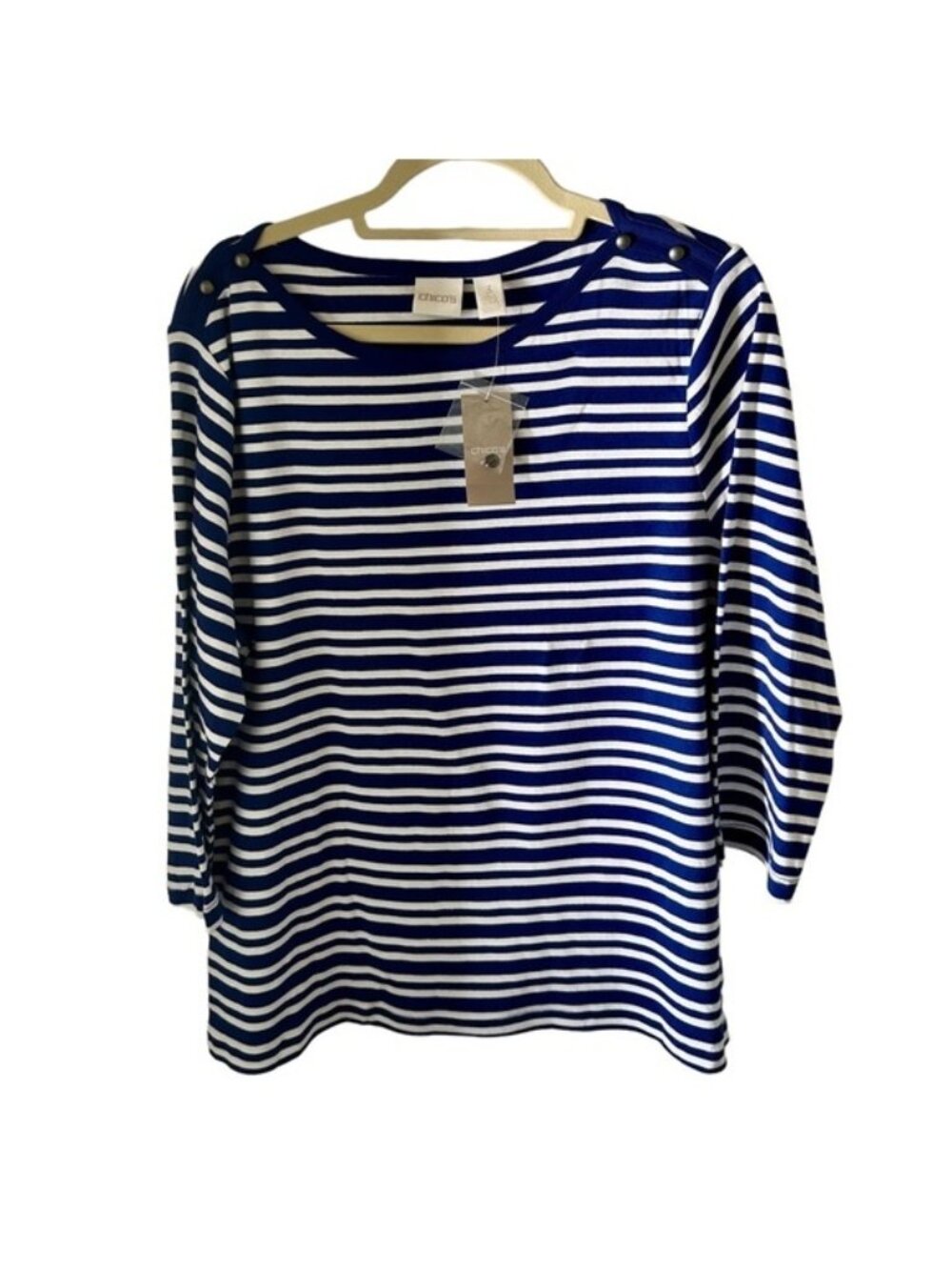 Chico's Women's Blouse Blue & White Size StripesLong Sleeve 3(XL)